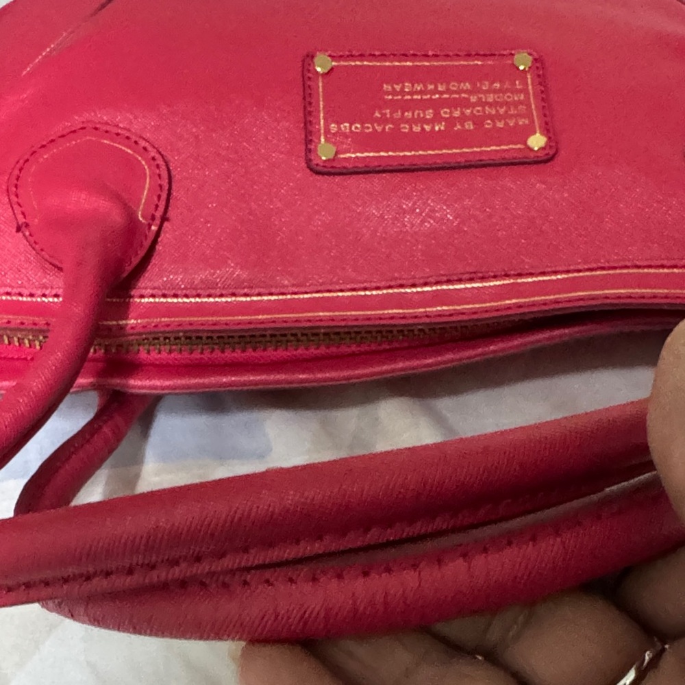 Marc by Marc Jacobs Bright Pink Saffiano Tote with Gold Plaque - Picture 6 of 11